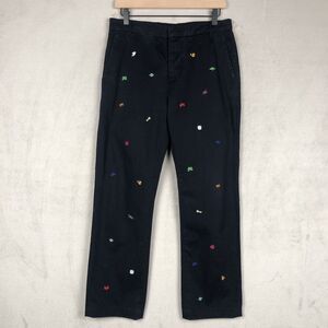 BAND OF OUTSIDERS Pixel Embroidered Chino Pants Sz‎ 34 Blue Button Fly (30x27)